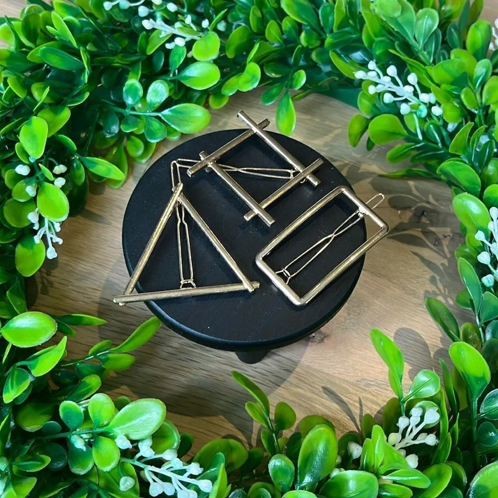 Geometric Shapes Goldtone Hair Clips Square, Triangle, Rectangle